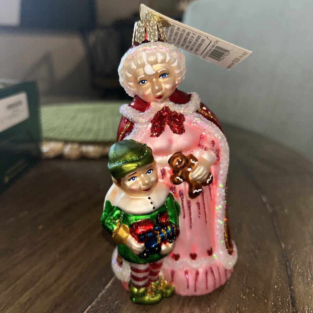 Old World Christmas Mrs. Clause With Elf With Box NEW